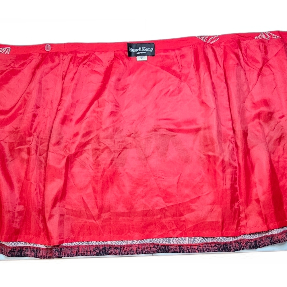 Vintage Russell Kemp New York Patterned Red and Black A-Line Wrap Skirt - Picture 5 of 13